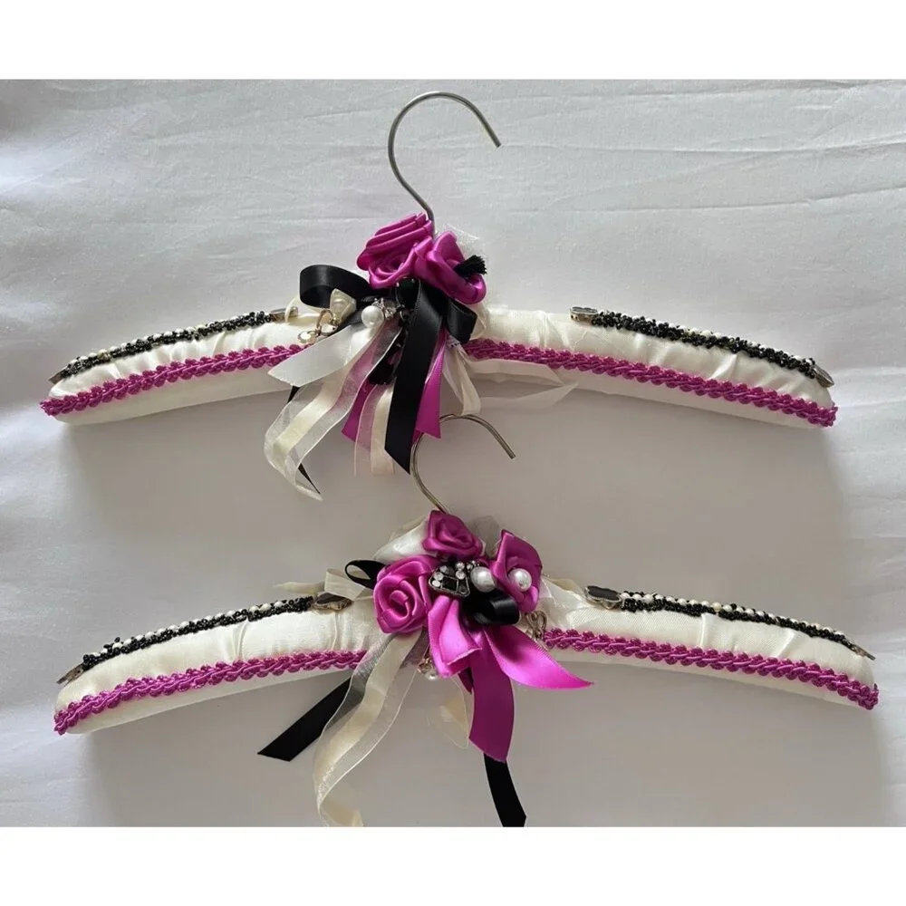 PAIR Vintage Satin Hangers Upcycled Wedding Dress Lingerie Elegant Handmade